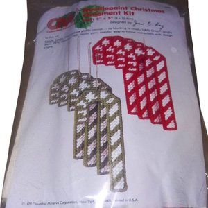 VTG Candy Cane Needlepoint Holiday Ornament Kit 1979 Columbia Minerra Joan Ray N